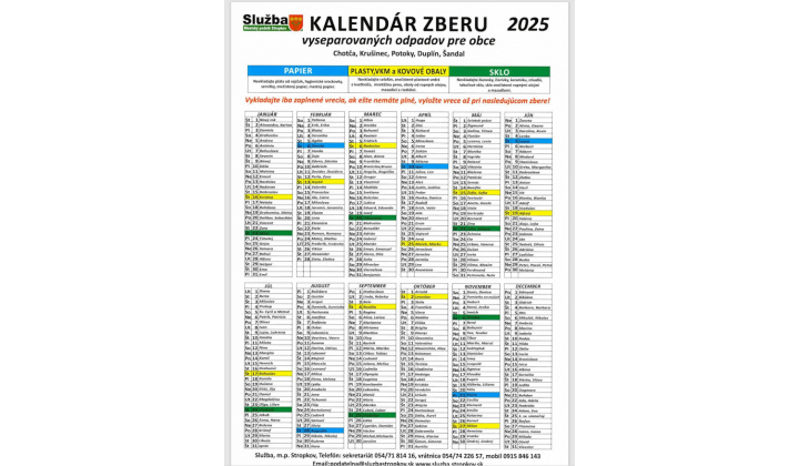 Kalendár zberu 2025