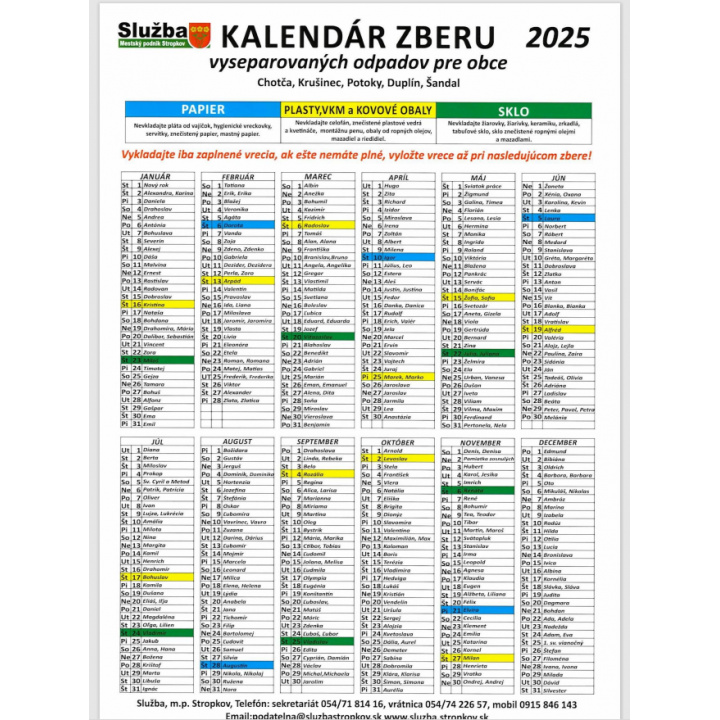 Kalendár zberu 2025